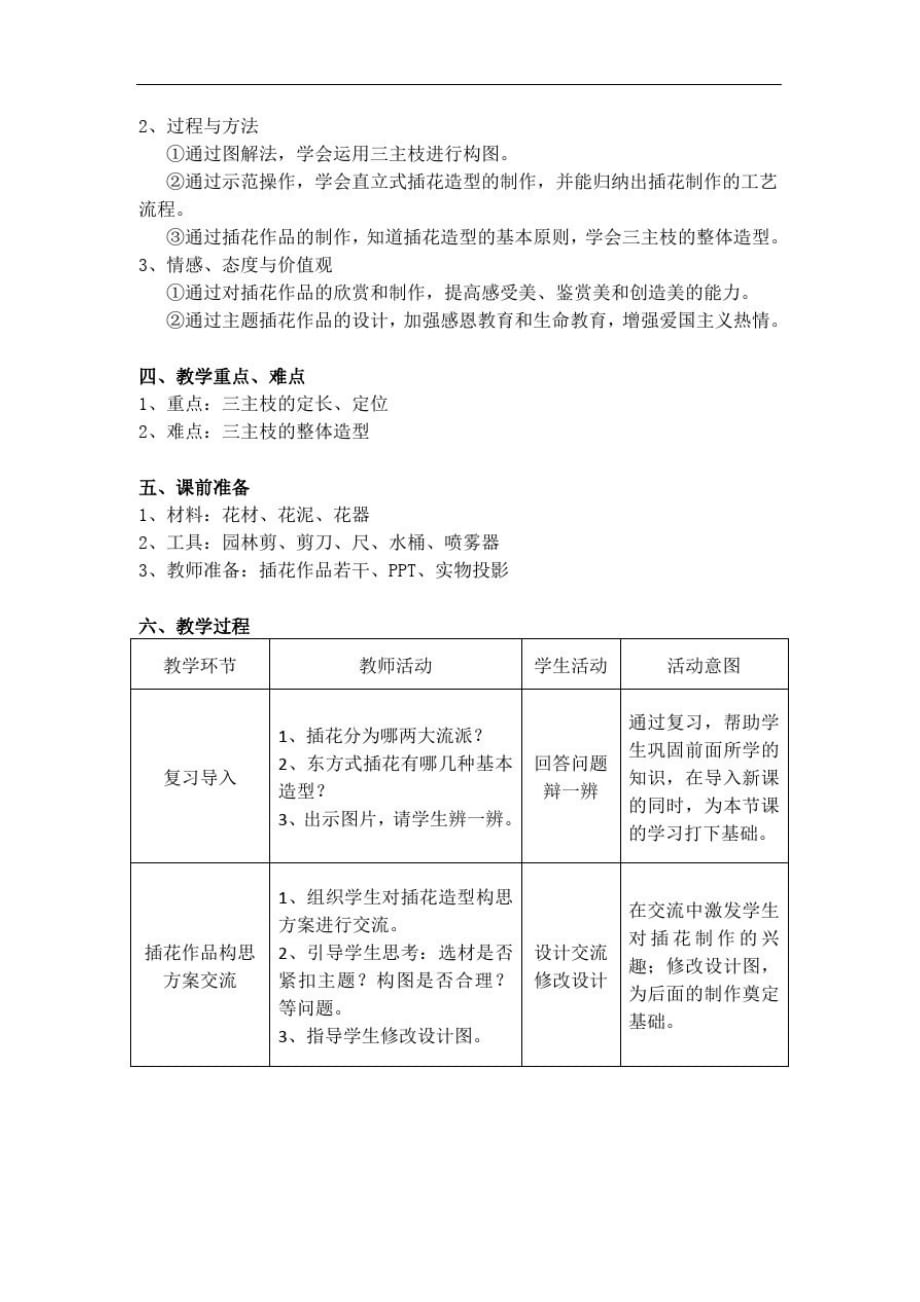 【教案】七年级劳动技术东方式插花——三主枝造型教案_第2页