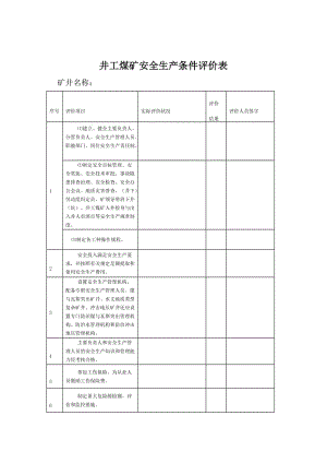 井工煤矿安全生产条件评价表