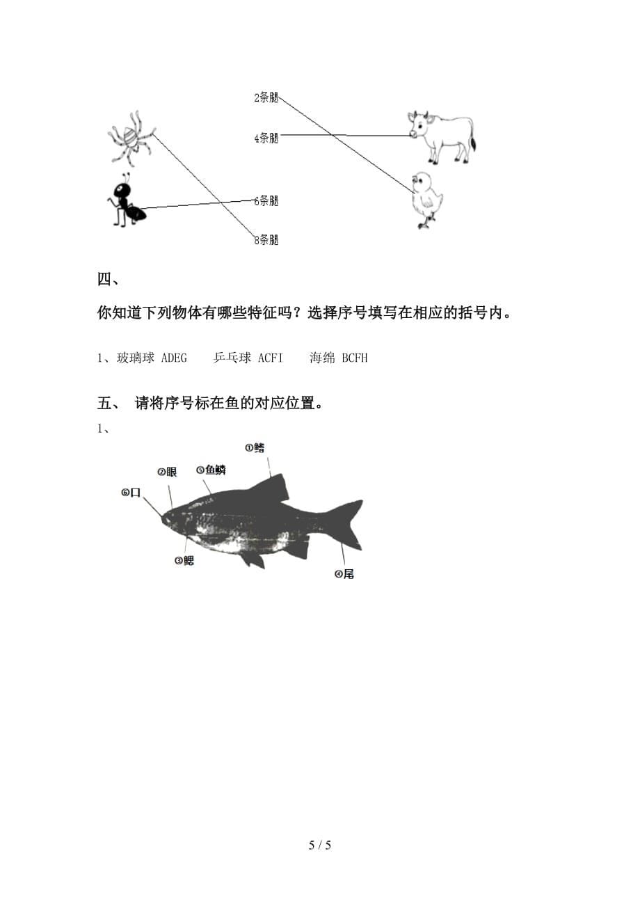 苏教版一年级科学(上册)期末试题（附答案）_第5页