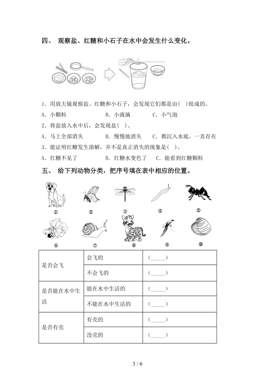 2021年教科版一年级科学上册期中测试卷及答案【一套】_第3页