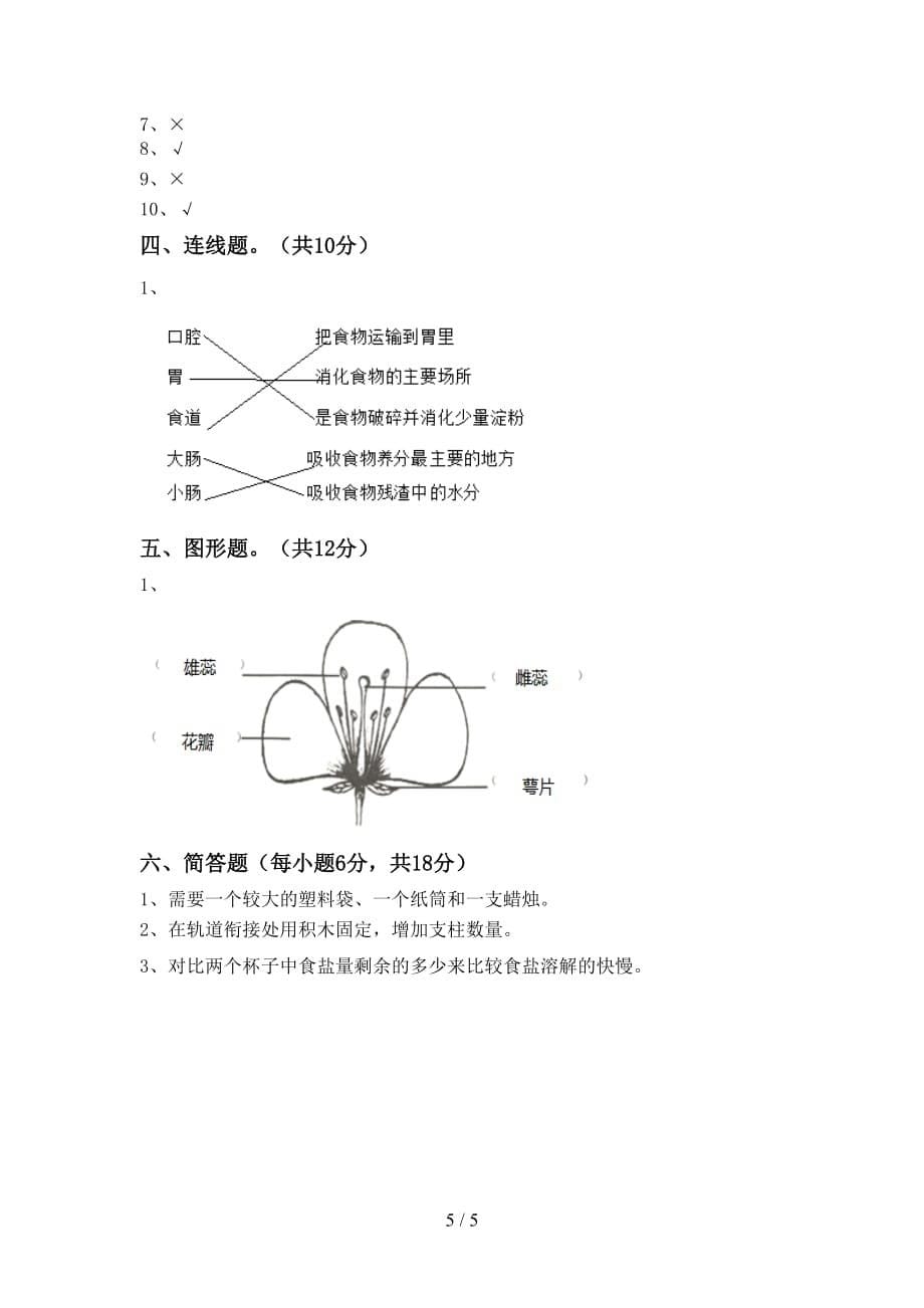 苏教版三年级科学(上册)第一次月考摸底测试及答案_第5页