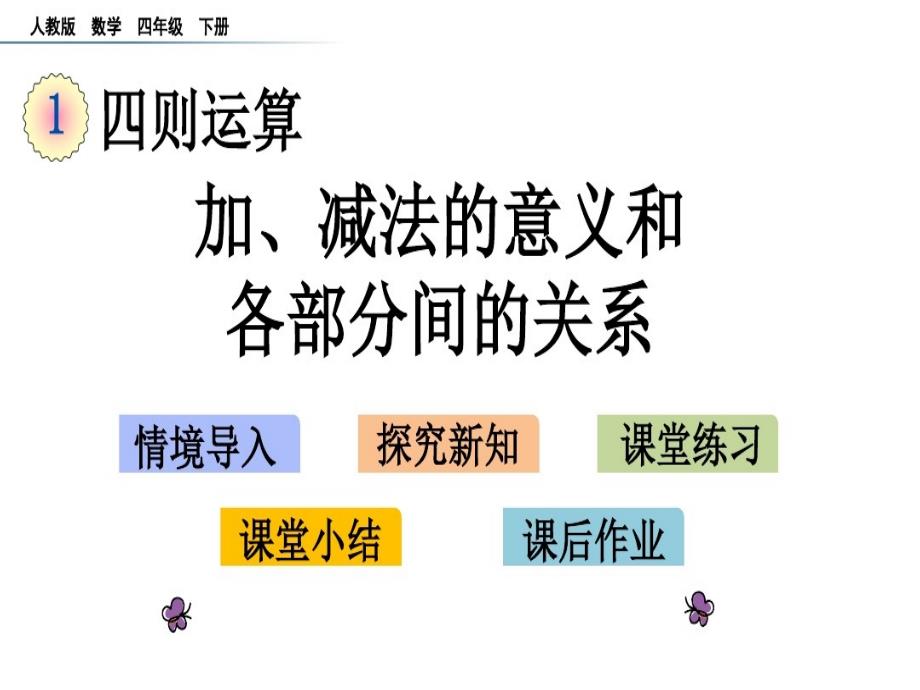 人教版数学四下课件-加、减法的意义和各部分间的关系_第1页