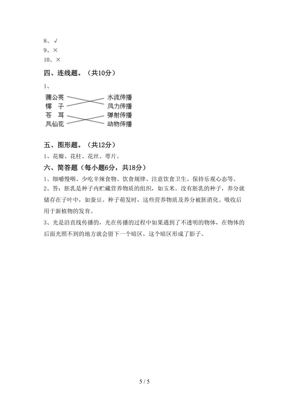 2021年教科版四年级科学上册第二次月考考试卷及答案【全面】_第5页