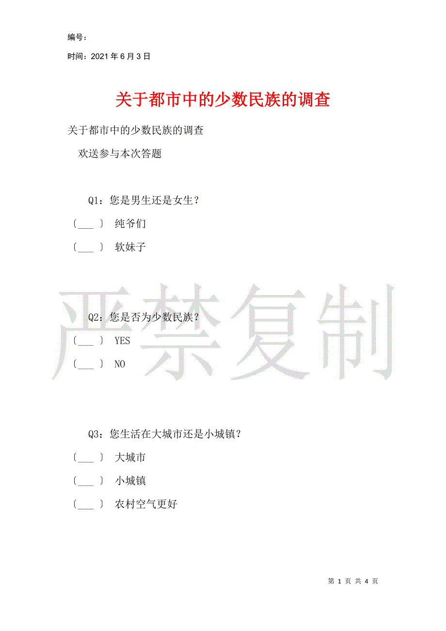 关于都市中的少数民族的调查_第1页