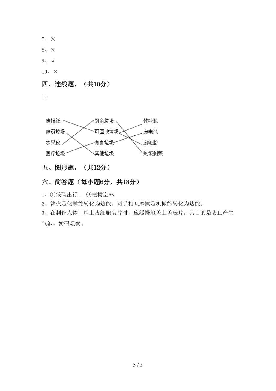 教科版小学六年级科学上册期中试卷（参考答案)_第5页