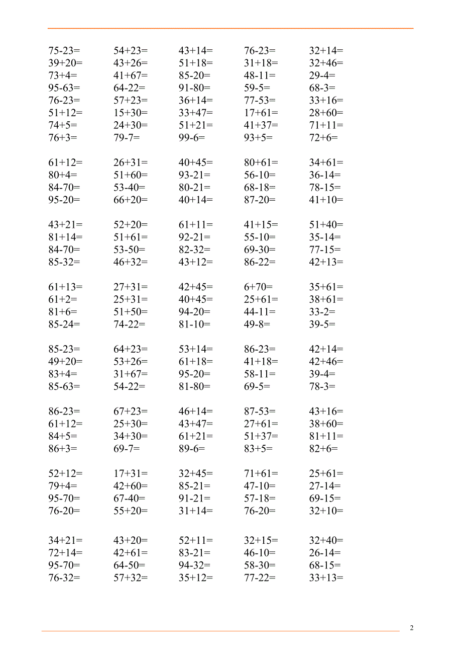 小学一年级数学口算题大全(1000多道)-一年级口算听写——推荐（word可编辑）_第2页