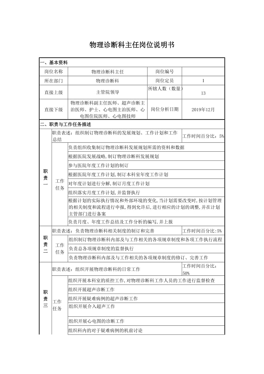 功能科主任岗位说明书_第1页