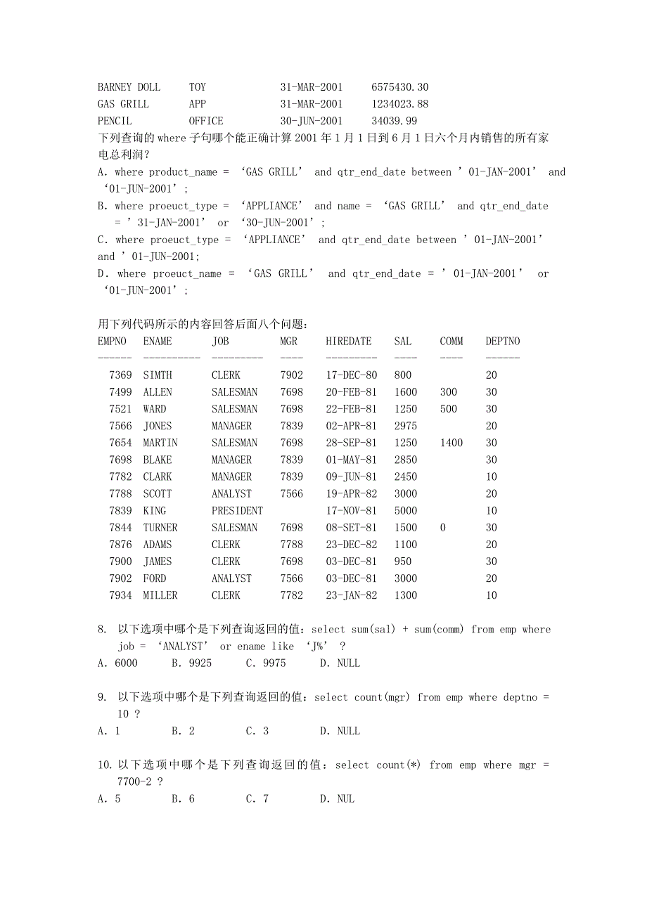 Oracle笔试试题附答案_第2页