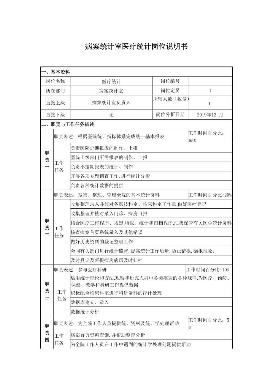 最新病案统计室医疗统计岗位说明书_第1页