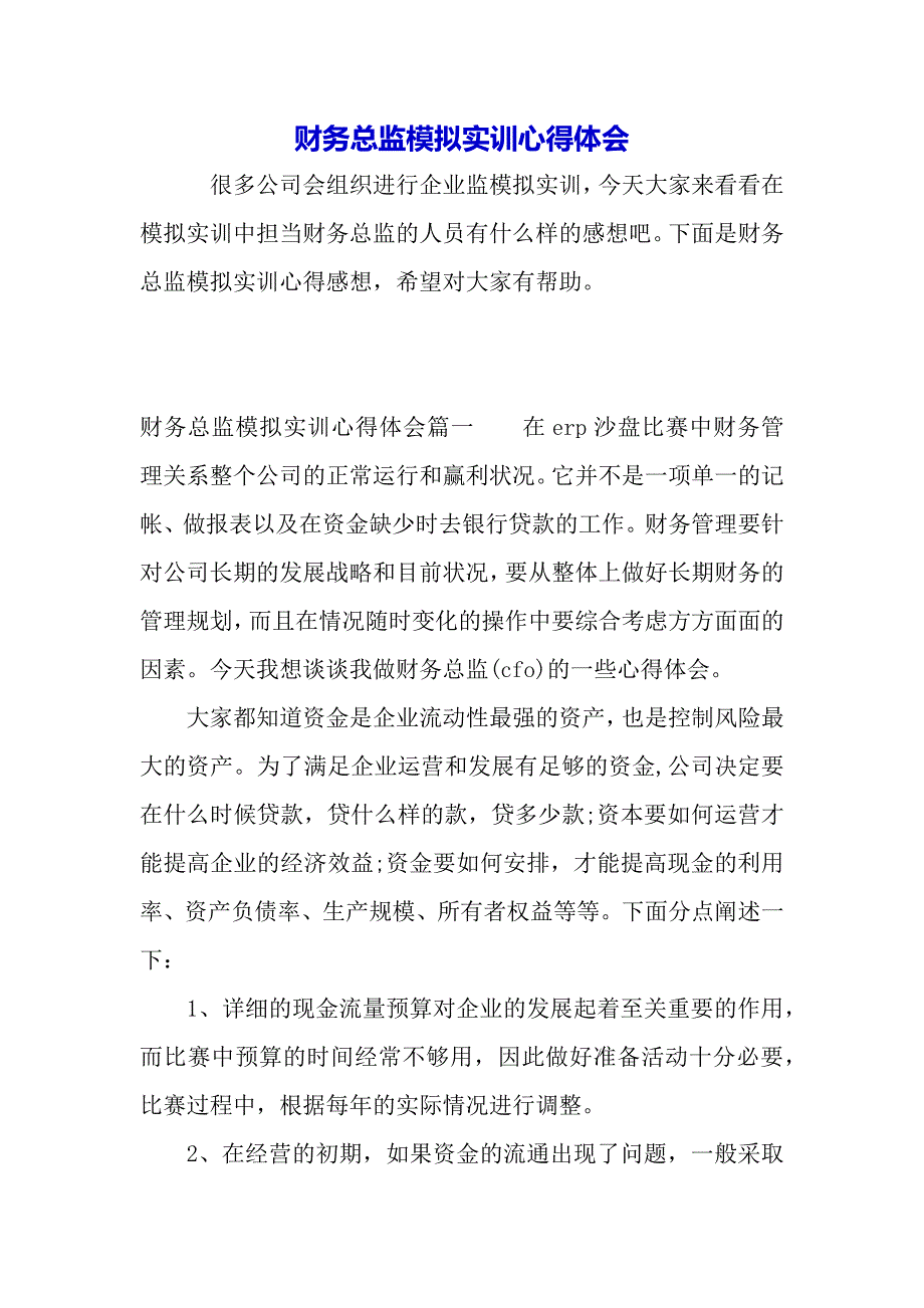 财务总监模拟实训心得体会（word模板）._第2页