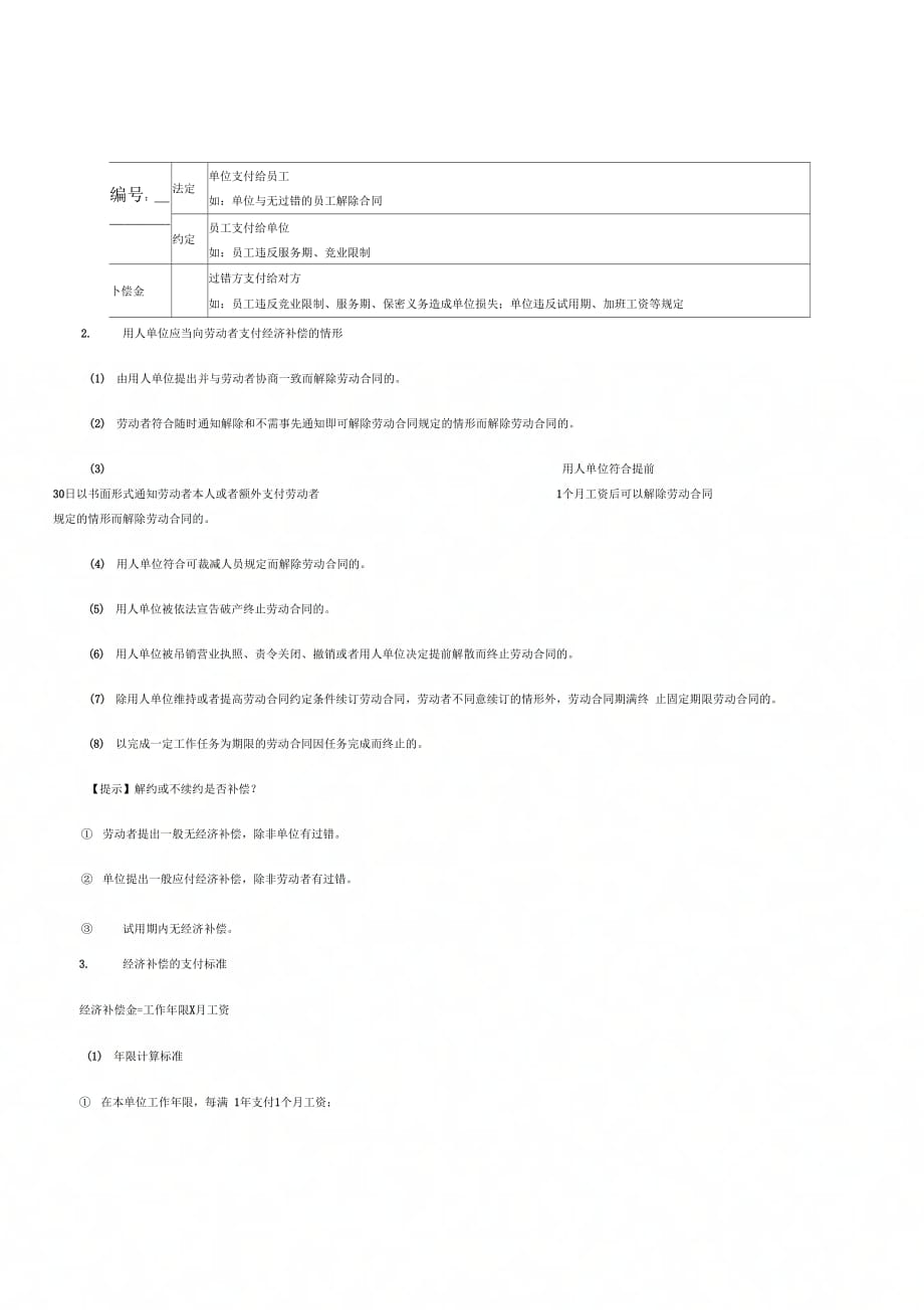 初级会计职称经济法基础知识点：劳动合同解除和终止的经济补偿_第1页