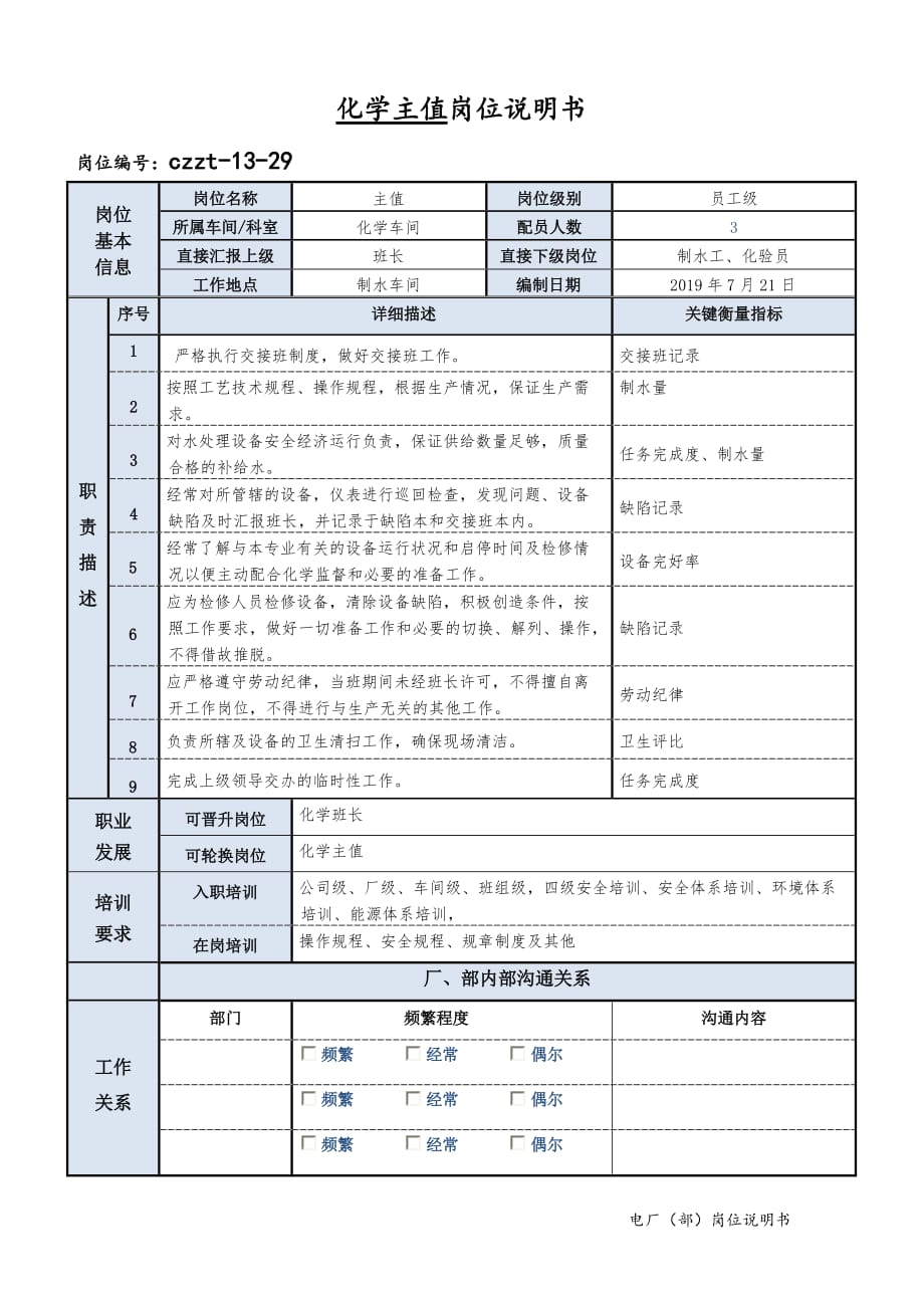 化学主值岗位说明书_第1页