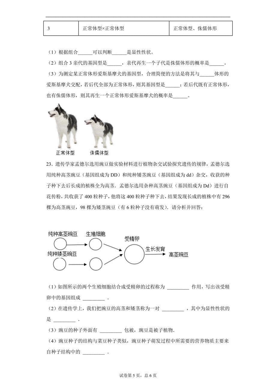 河南省信阳市浉河区2020-2021学年八年级下学期期中生物试题（word版 含答案）_第5页