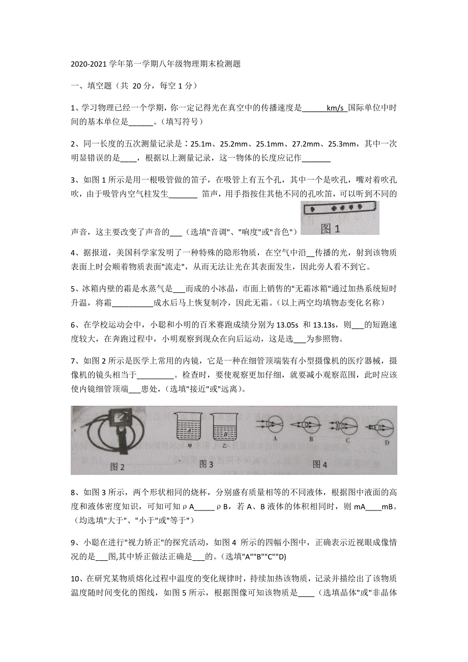 江西省赣州市宁都县2020-2021学年八年级上学期期末检测物理试题（word版 含答案）_第1页