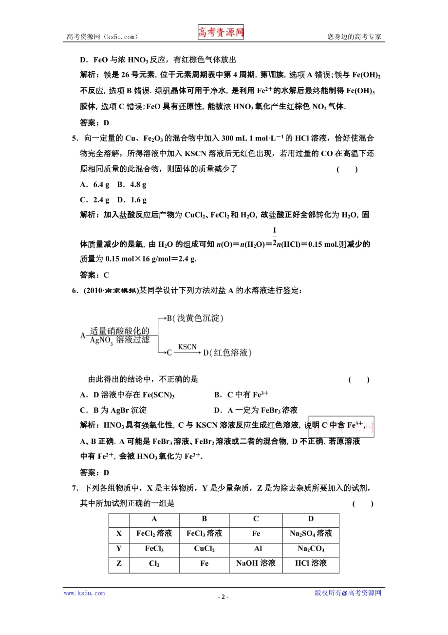 贵州省晴隆二中2011届高三化学一轮复习同步练习10：铁及其重要化合物_第2页