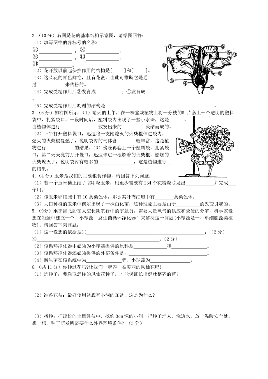 （精选）新人教版七年级上生物期末试题及答案_第3页