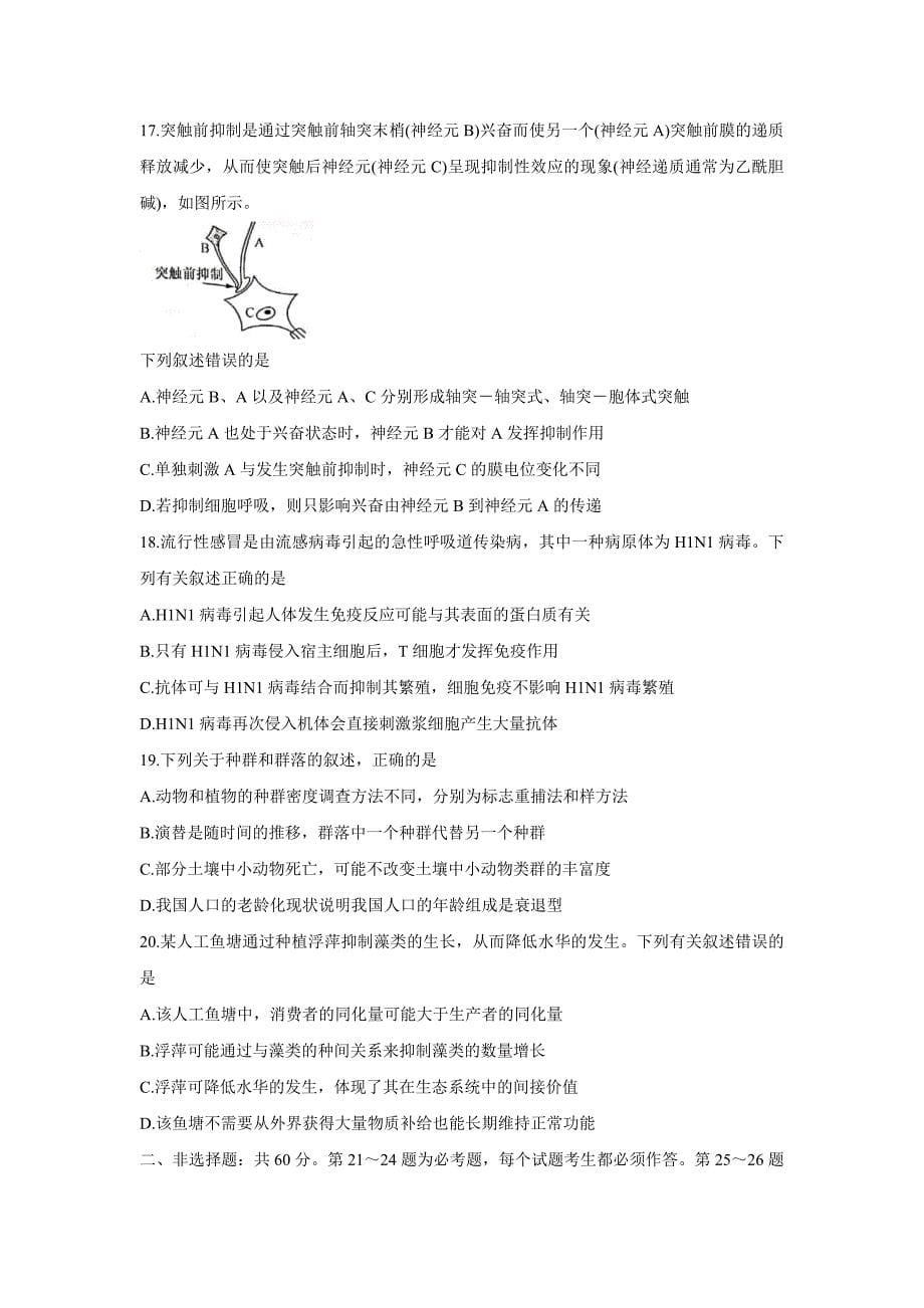 河南省九师联盟2022届高三上学期6月摸底考巩固卷生物Word版含答案_第5页