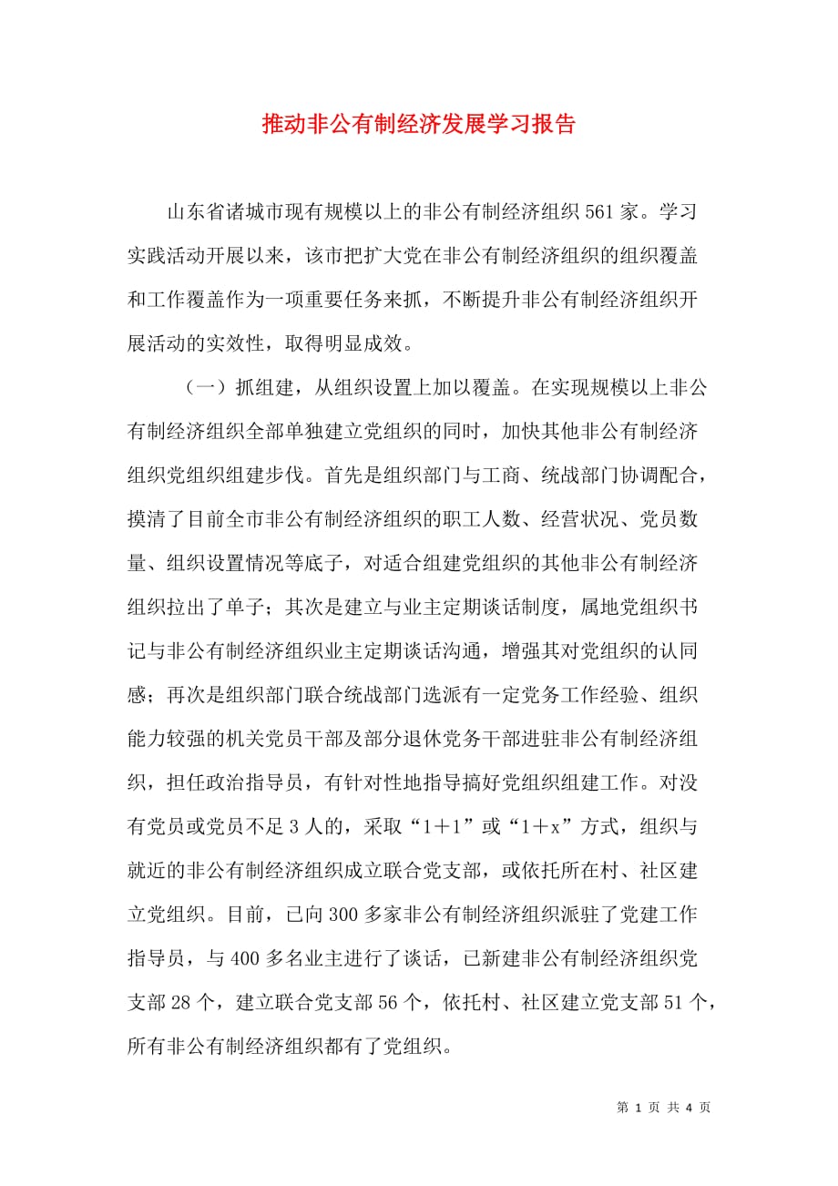 推动非公有制经济发展学习报告_0_第1页