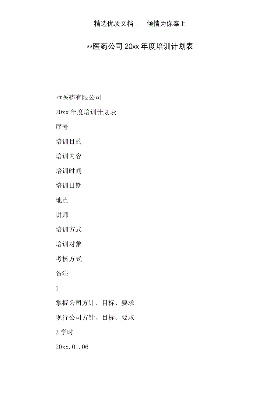 --医药公司20 xx年度培训计划表(共12页)_第1页