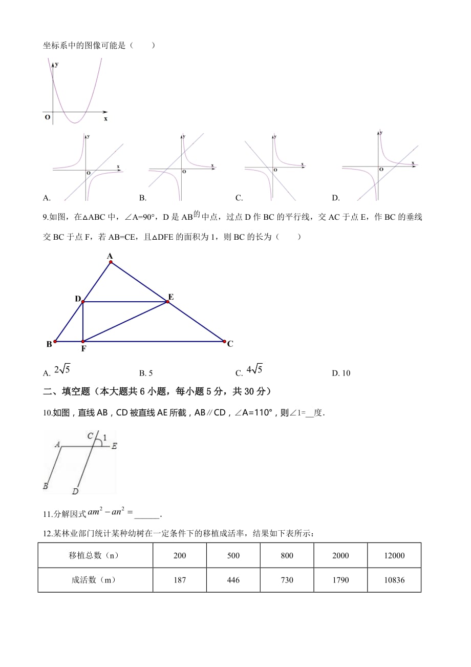 2020年新疆自治区、生产建设兵团中考数学试卷（学生版）_第2页