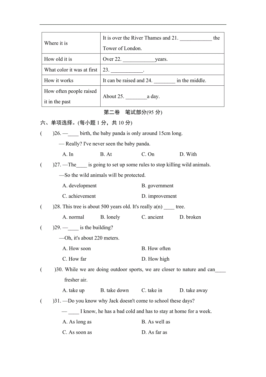 人教版八年级下册英语 UNIT 7　达标测试卷_第3页