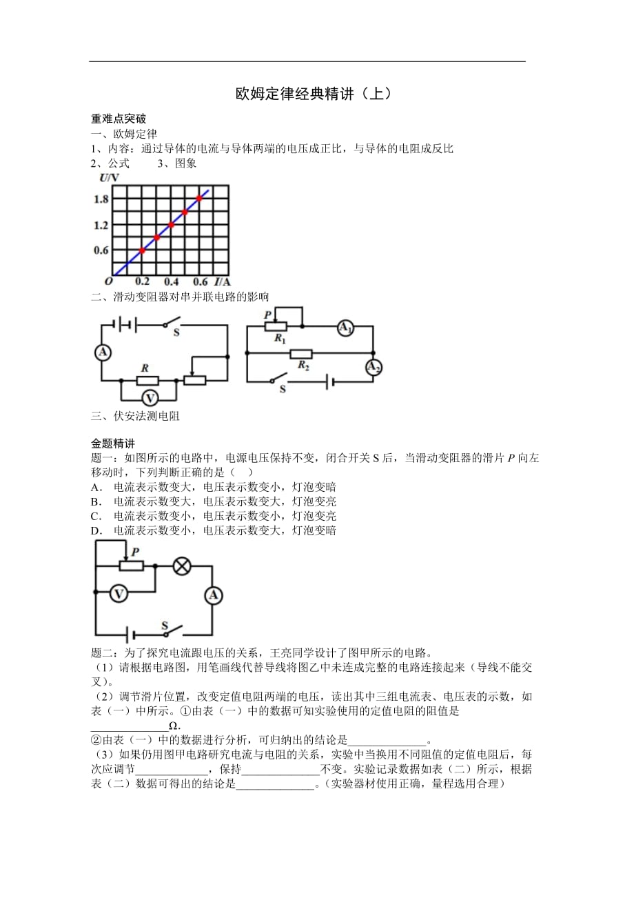 2019中考物理重难点突破与金题精讲《欧姆定律上》_第1页