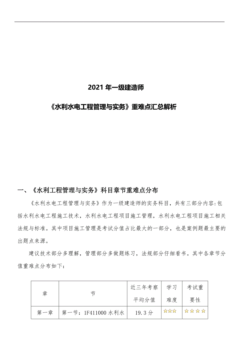 2021年一级建造师《水利水电工程管理与实务》重难点汇总解析_第1页