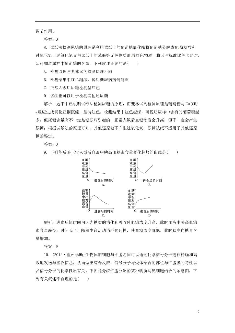 【三维设计】2013高中生物 第一部分 第二章 第二节 通过激素的调节应用创新演练 新人教版必修3_第5页