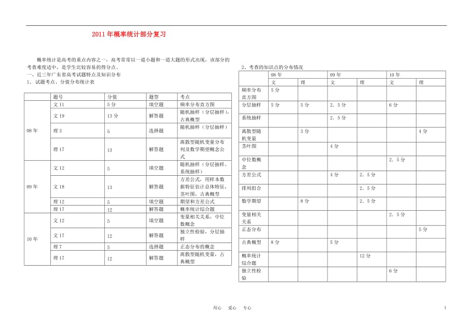 2011年高考数学概率统计部分复习 新人教版_第1页