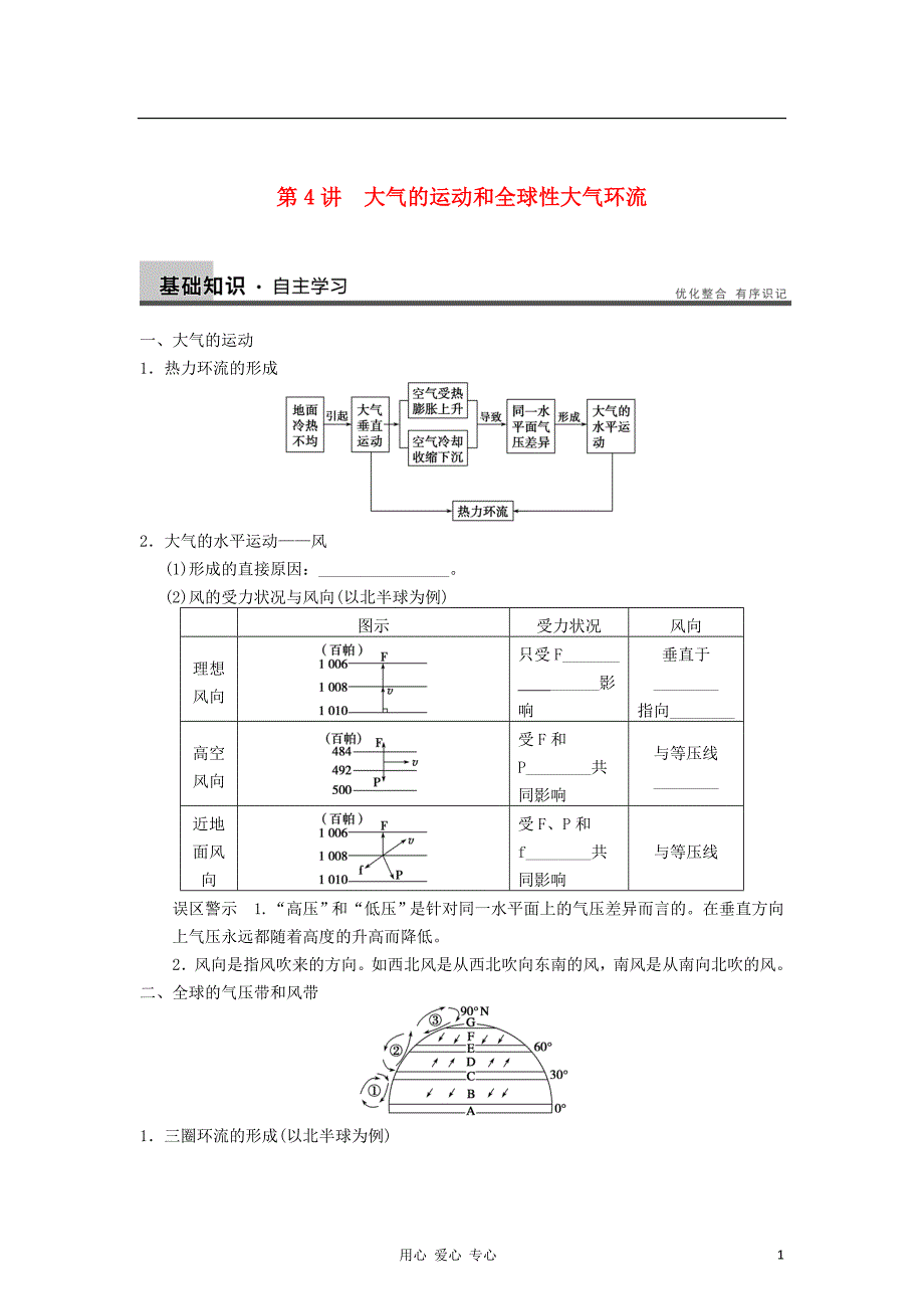 2013届高考地理一轮复习教案 大气的运动和全球性大气环流 鲁教版_第1页