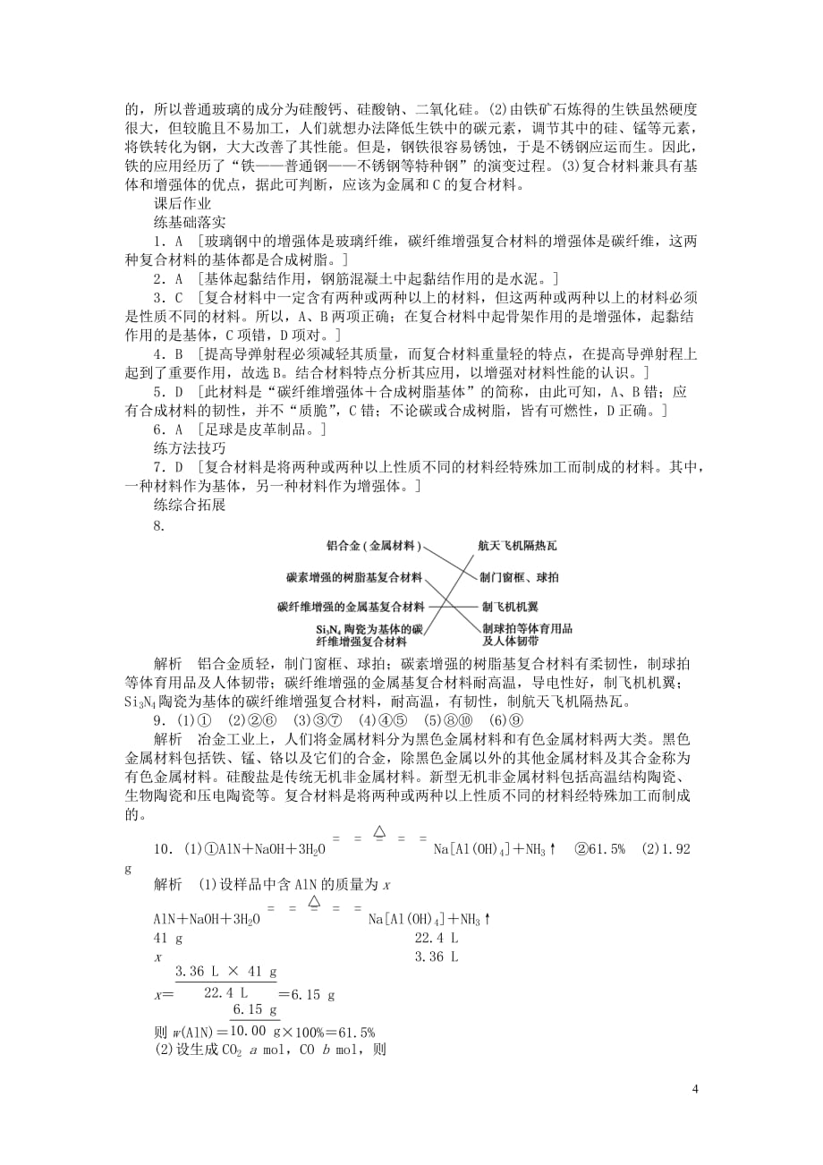 2011—2012学年高中化学 第4章 材料家族中的元素4.3 复合材料同步教学案 鲁科版必修1_第4页