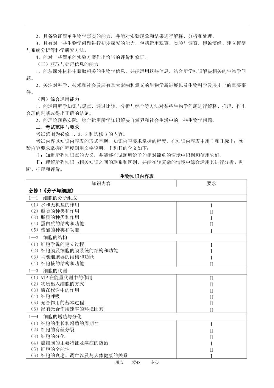 2010年浙江省普通高三生物高考考试说明浙教版_第2页