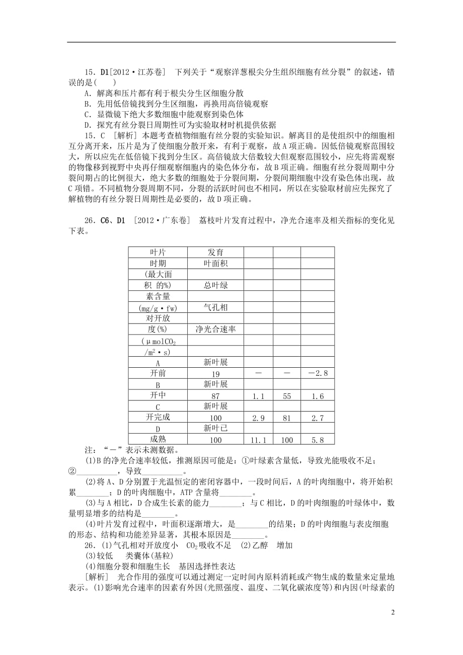 2012年高考生物 高考试题 模拟新题分类汇编专题4 细胞的生命历程_第2页