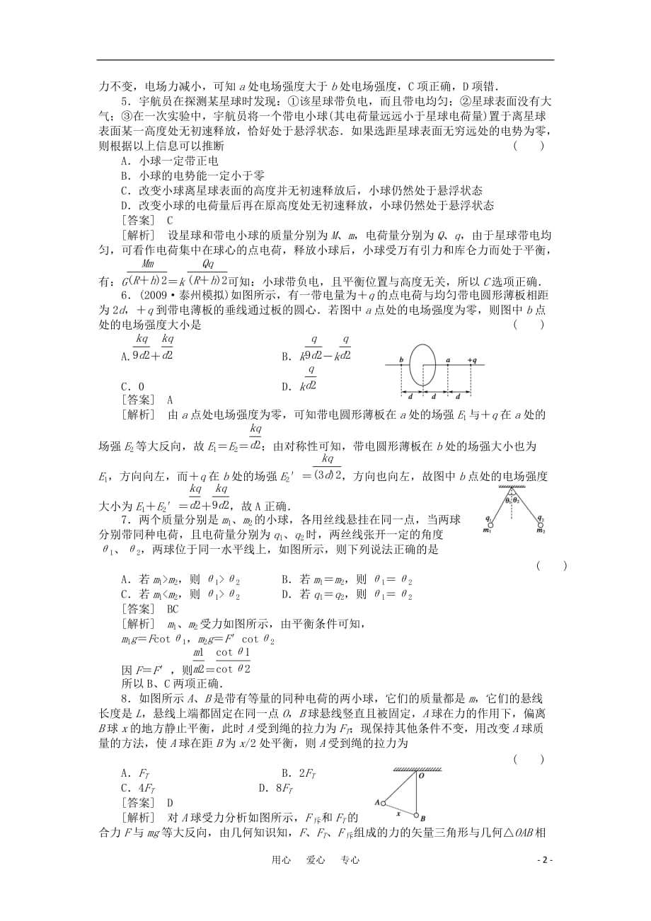 【精品】2011届高考物理第一轮总复习满分练兵场 第6章第1讲_第2页