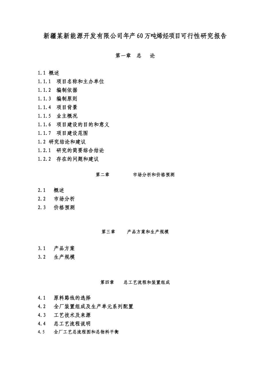 某新能源开发有限公司年产60万吨烯烃可行性研究报告_第1页