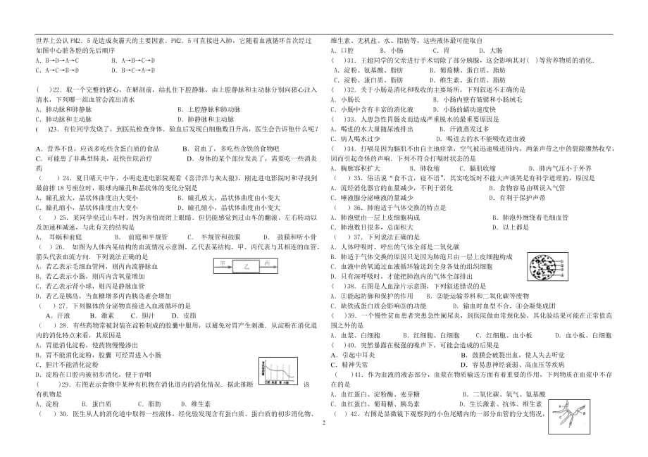 青岛七中2020-2021学年度期初质量检测八年级生物试卷_第2页