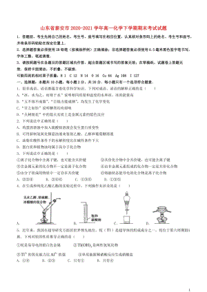 山东省泰安市2020—2021学年高一化学下学期期末【试卷+答案】