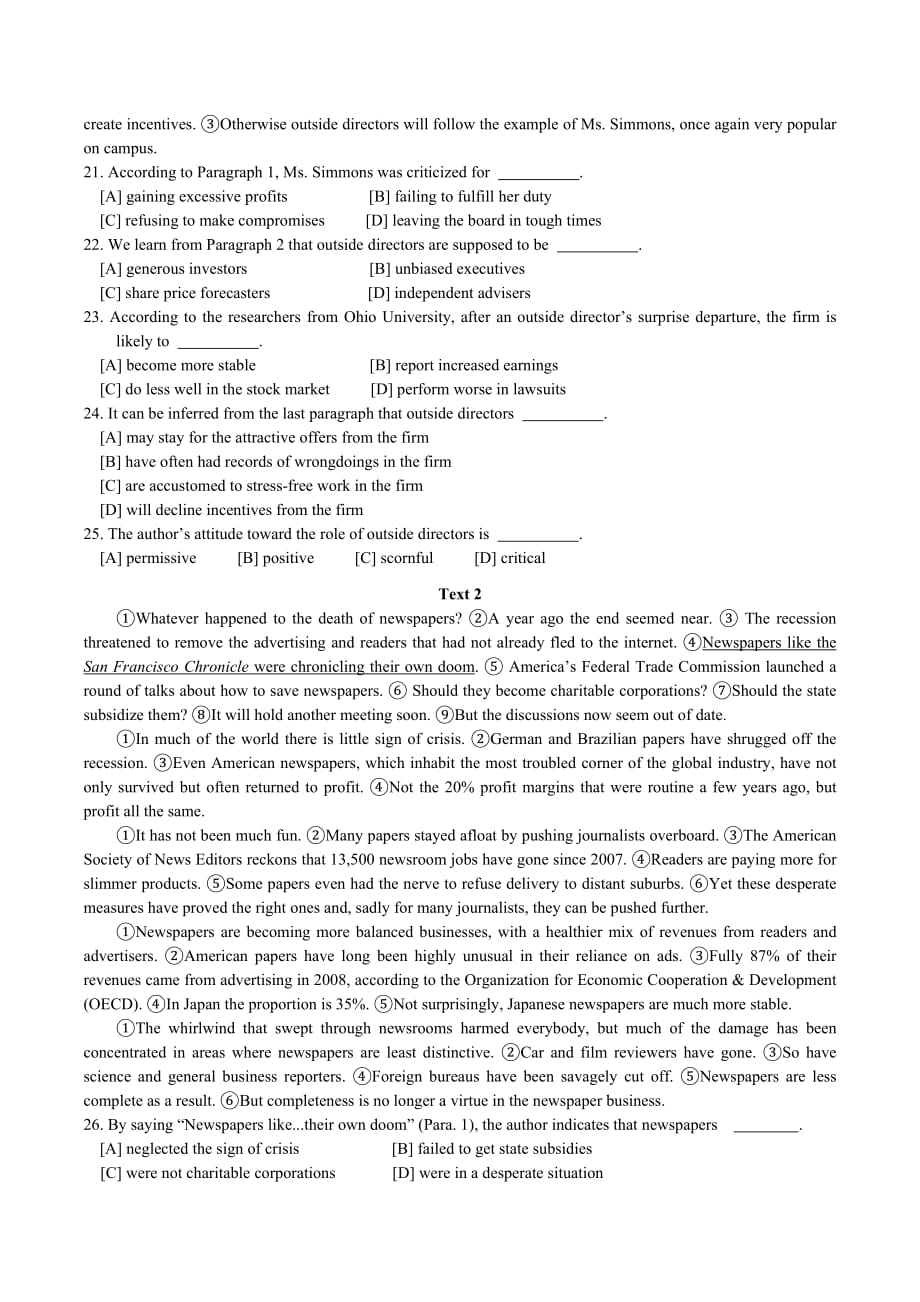 2011英语二考研英语真题全国硕士研究生入学统一考试英语试题_第3页