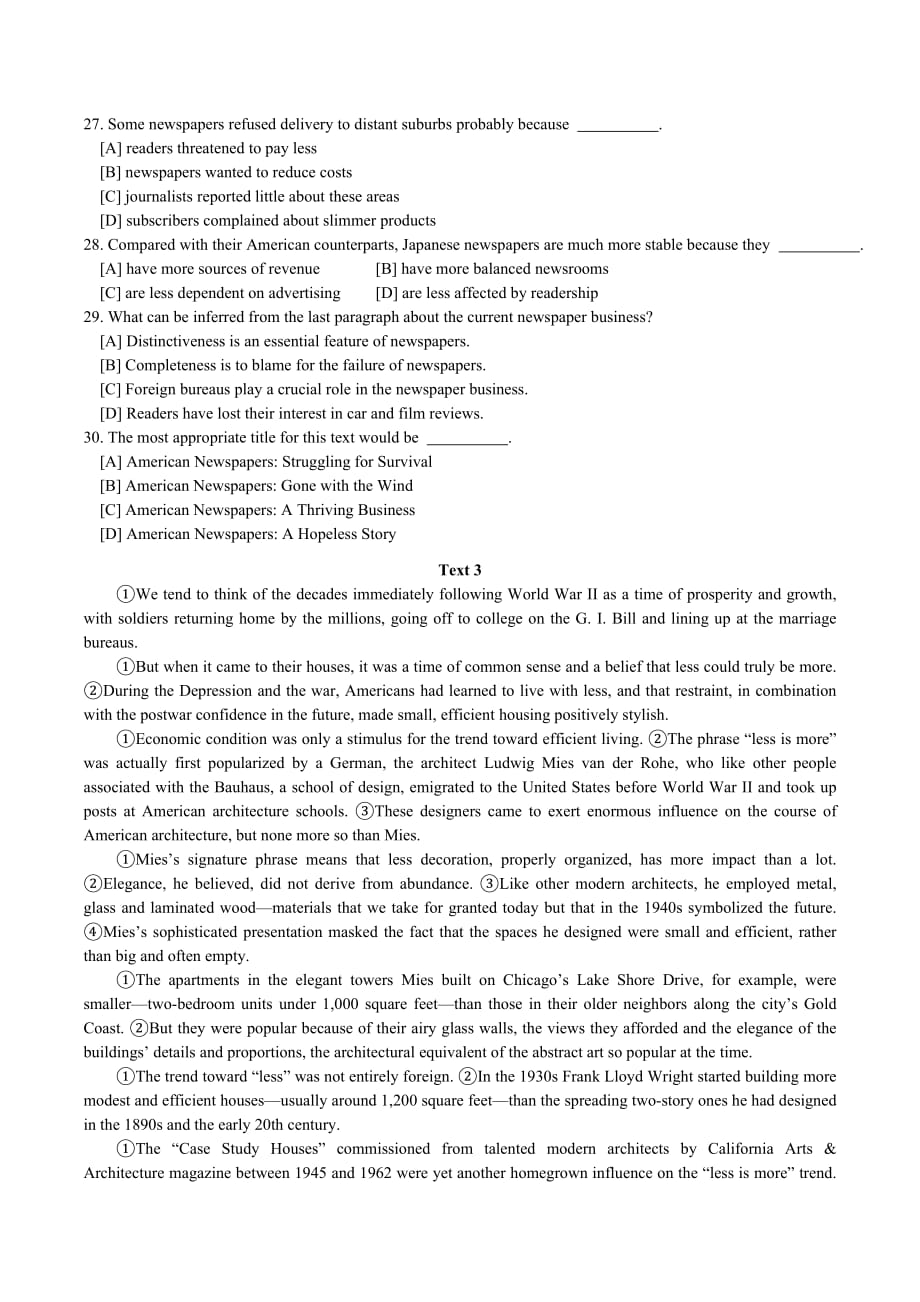 2011英语二考研英语真题全国硕士研究生入学统一考试英语试题_第4页