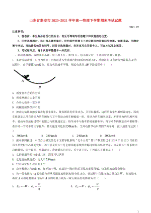 山东省泰安市2020—2021学年高一物理下学期期末【试卷+答案】