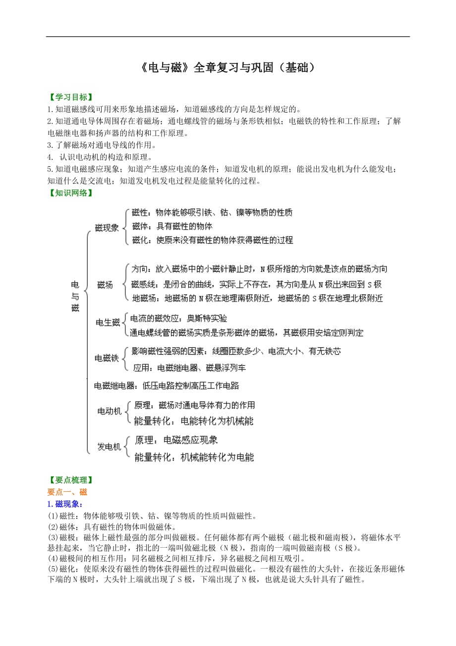 2021年人教版物理九年级全册45《电与磁》全章复习(基础) 知识讲解 (含答案)_第1页