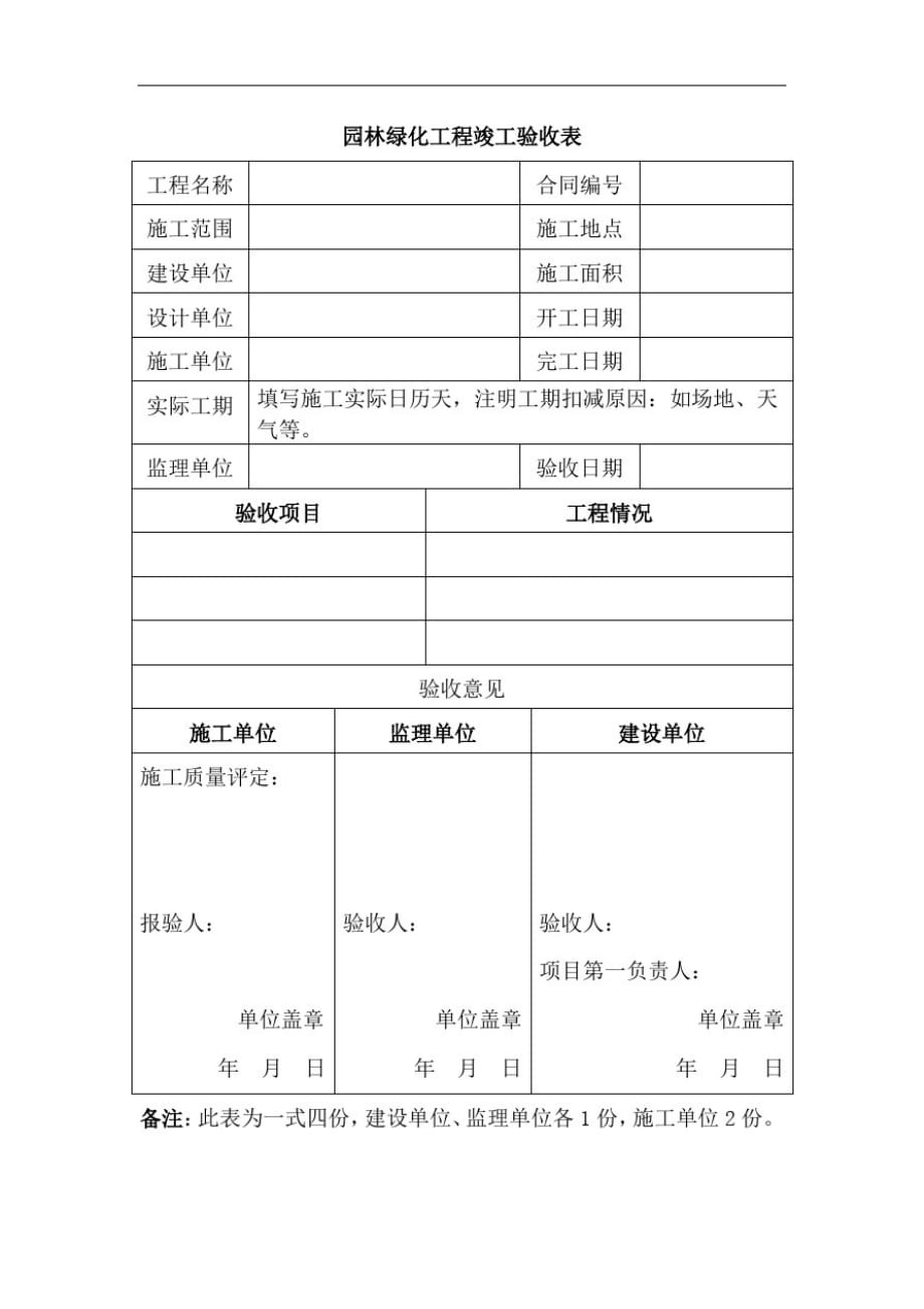 XX房地产公司园林绿化工程竣工验收表模板_第1页