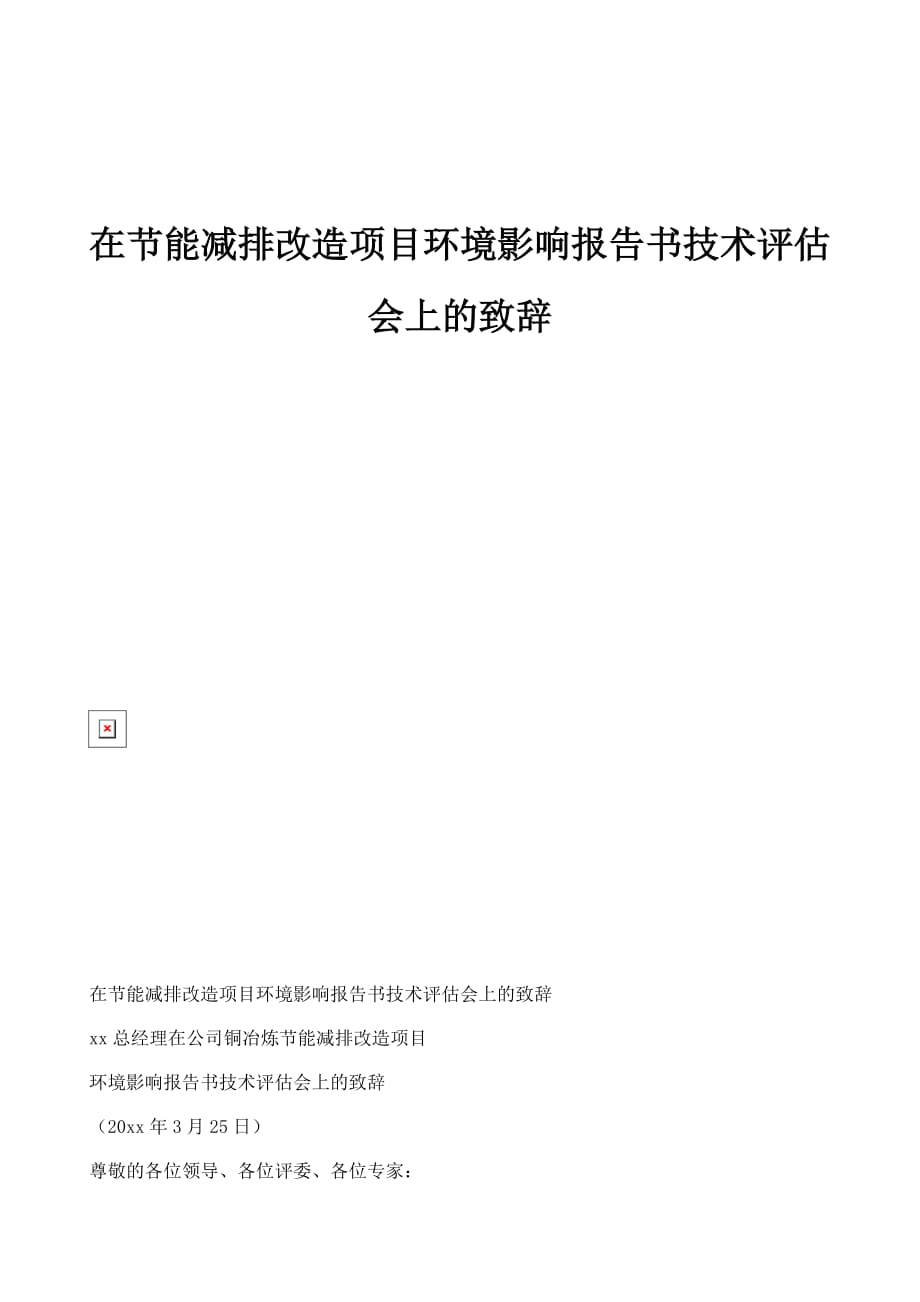 在节能减排改造项目环境影响报告书技术评估会上的致辞1_第1页