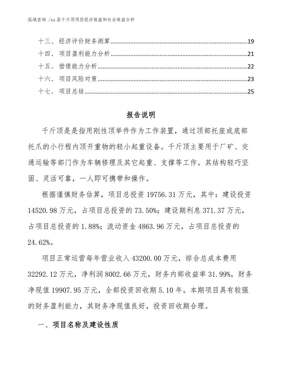 xx县千斤顶项目经济效益和社会效益分析（模板）_第2页