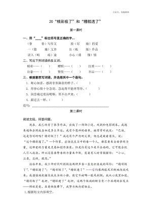 统编小学语文5年级上课课练 20“精彩极了”和“糟糕透了”