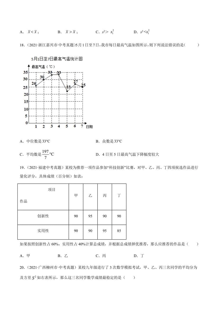 2021年全国中考数学真题专项训练28 数据的分析（共51题）-（原卷+解析）_第5页