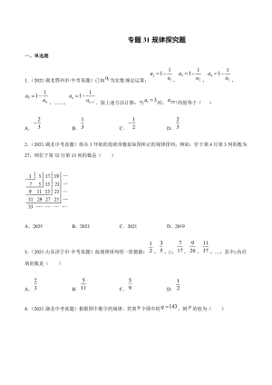 2021年全国中考数学真题专项训练31 规律探究题（共30题）-（原卷+解析）