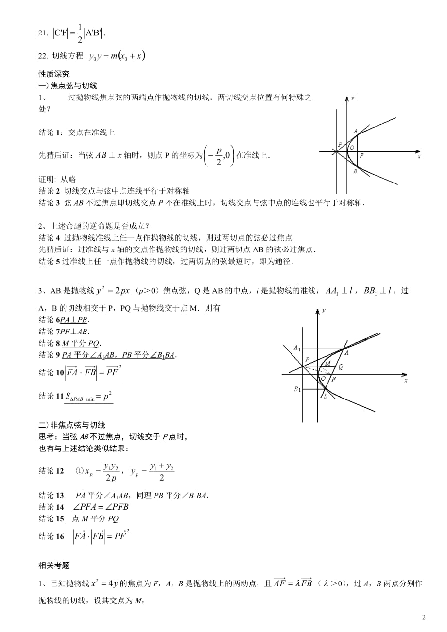 抛物线焦点弦性质总结30条 --高中数学_第2页