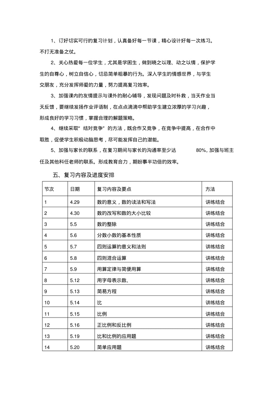 六年级下册数学期末复习计划_第3页