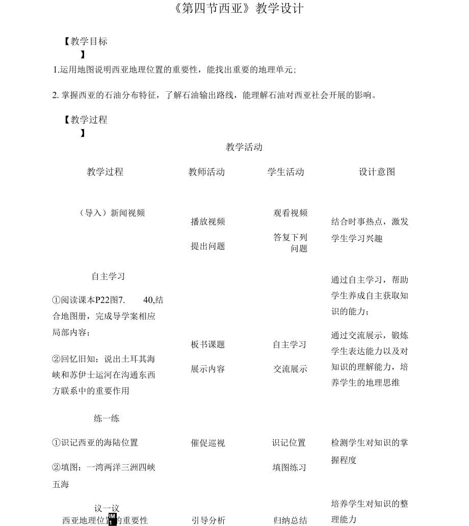 《第四节 西亚》教学设计_第1页